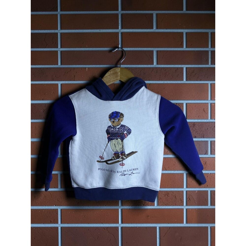 Polo Ralph Lauren Polo Bear Ski Hoodie Kids Size 5 Blue White Sweatshirt